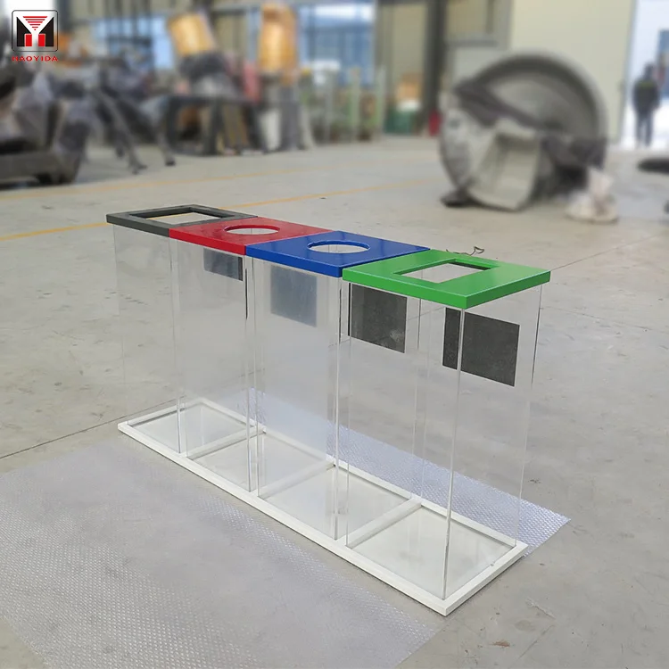 Custom Airport Anti-Terrorist Safety Transparent Dustbin 4 compartment transparent recycling bin