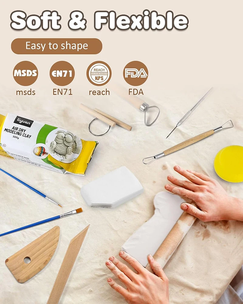 Clay Pottery Kit DIY Pottery clay Kit - Make Your Own Air Dry Clay Projects At Home with full set tools paint instructions