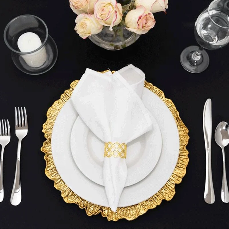 Wholesale Wedding Decoration Supplies Dinnerware Plastic Gold Reef Charger Plates Wedding Christmas Decorate Charger Plate