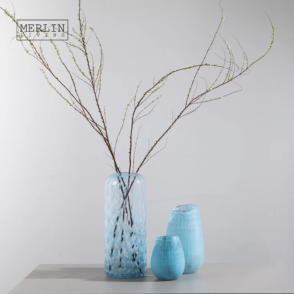 Синяя стеклянная ваза Merlin, Минималистичная хрустальная ваза с цветами, украшение для стола, стеклянное Хрустальное украшение