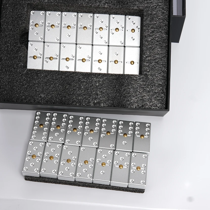 Custom Manufacture CNC Machining Metal Aluminum Double 9 Dominoes Set Dominoes Board Games Set