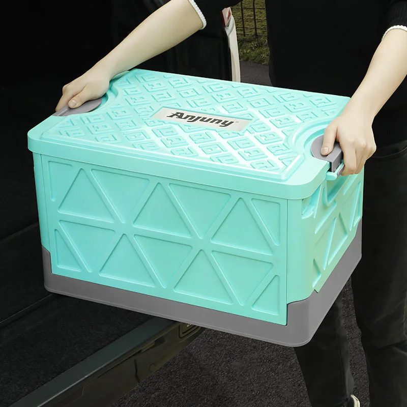Anjuny Storage Bins 55L Foldable Container Plastic Car Trunk Boxes With Lids And Doors