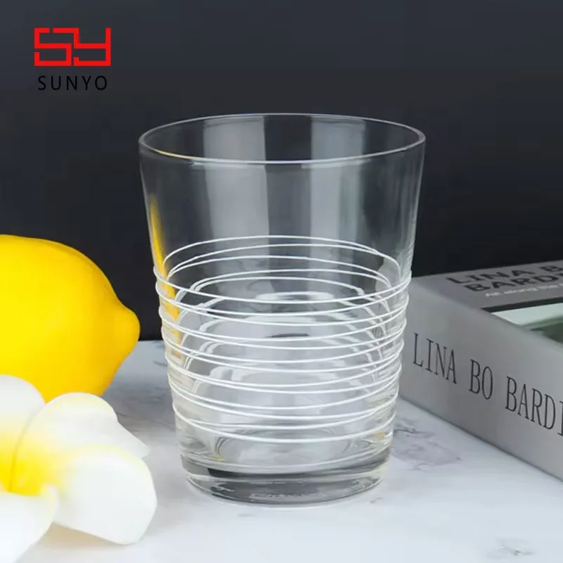 White Line Set Delicate Rim Clear Drinking Water Glass Highball Hand-made Bottle Glass Water For Home Life