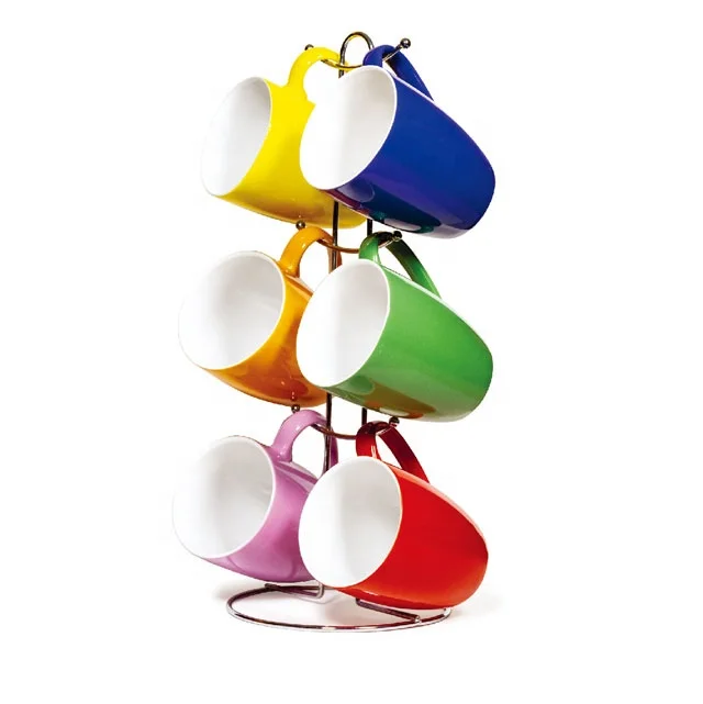 12oz 16oz Hand Painted Coffee Mug Holder Rack Mug With Metal Stand With Rack Mug Tree Wholesale