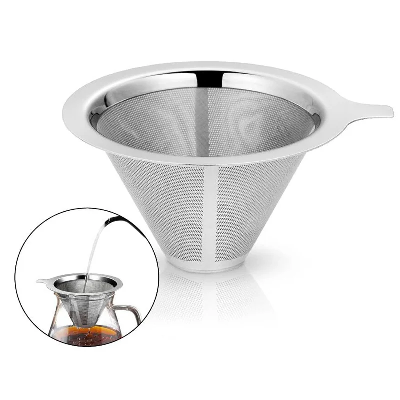 Reusable Double Layer 304 Stainless Steel Coffee Filter Holder Pour Over Coffees Dripper Mesh for Single Cup Brew