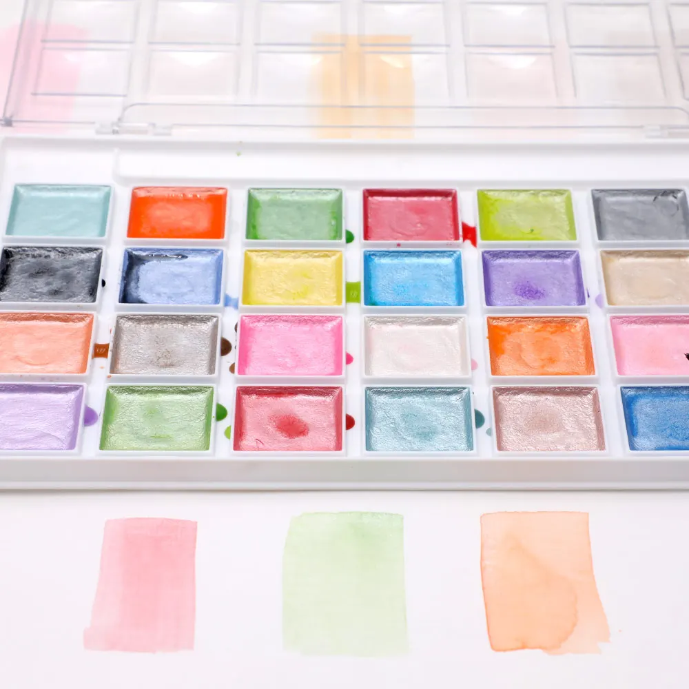 Artecho watercolour  Semi-Moist Paint Set, 28 Metallic Colors Watercolor Cake Set with Classic Paint Brush, Idea for Kids