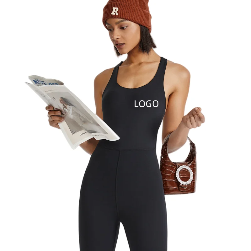 Women One Piece Fitted Jumpsuits Sleeveless Sporty Jumpsuit Padded Cross Back Workout Running Training Rompers Jumpsuit Suits