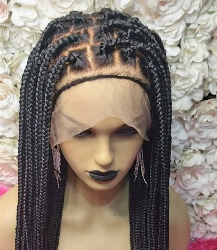wholesale knotless Glueless neat braided full lace front wigs  box braided wig for black women