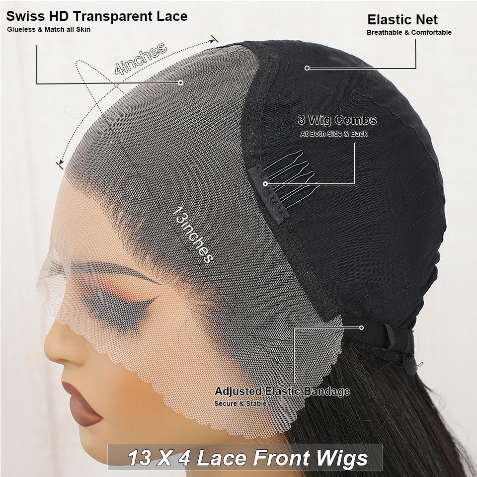 13X4 Lace Front Wig for Women Synthetic Natural Black Color Long Straight Prepluck Hairline Baby Hair Soft Hair Cosplay Daily
