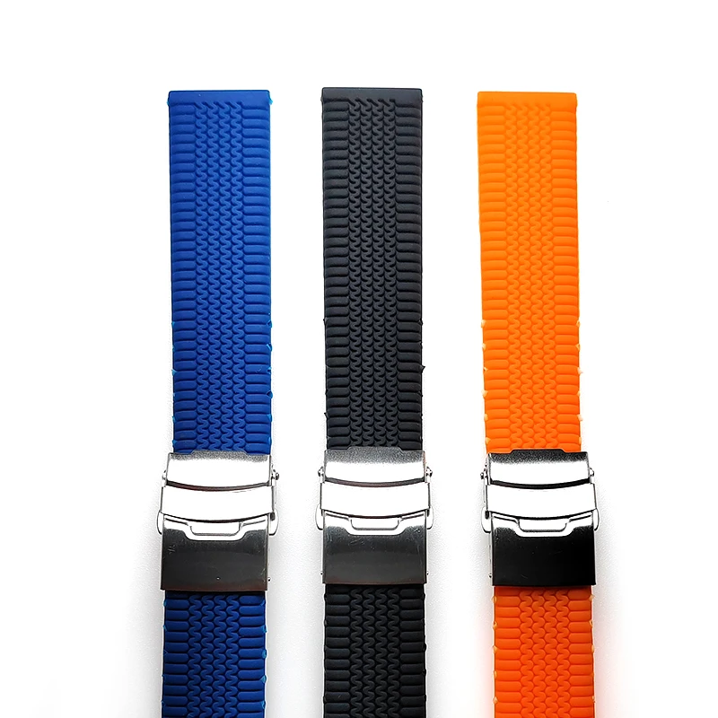 20mm 22mm 24mm multi colors blue orange tire pattern silicone rubber wrist watch bands watch strap