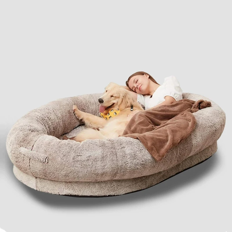 Waterproof Washable Long Plush Faux Fur Removable non-slip Pet Giant Human Size Scale Jumbo Adult Dog Bed