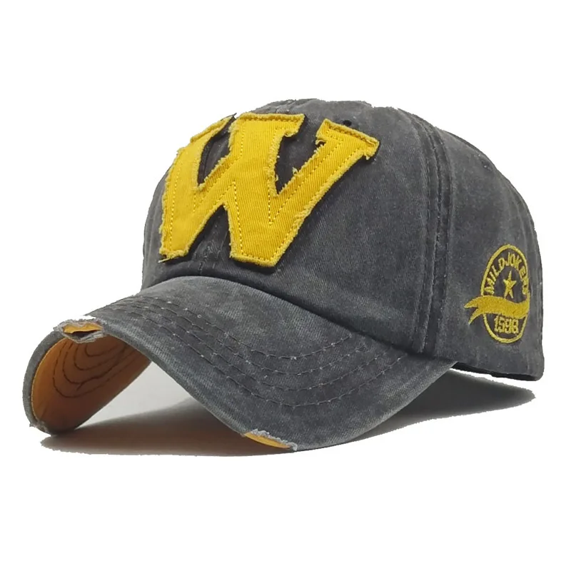 
Letter W Low Profile Washed Brushed Twill Cotton Adjustable Patch Baseball Caps Dad Hats 