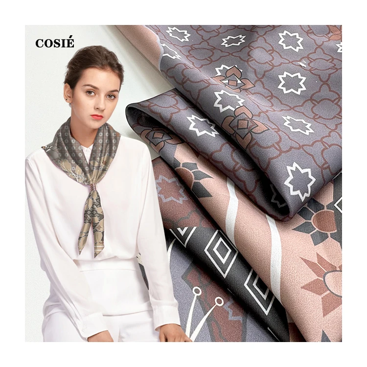 Custom Low Moq Silky Satin Chiffon Abstract Pattern Fabric medium Weight 84gsm Wedding Material , hair scrunchy, turban fabric