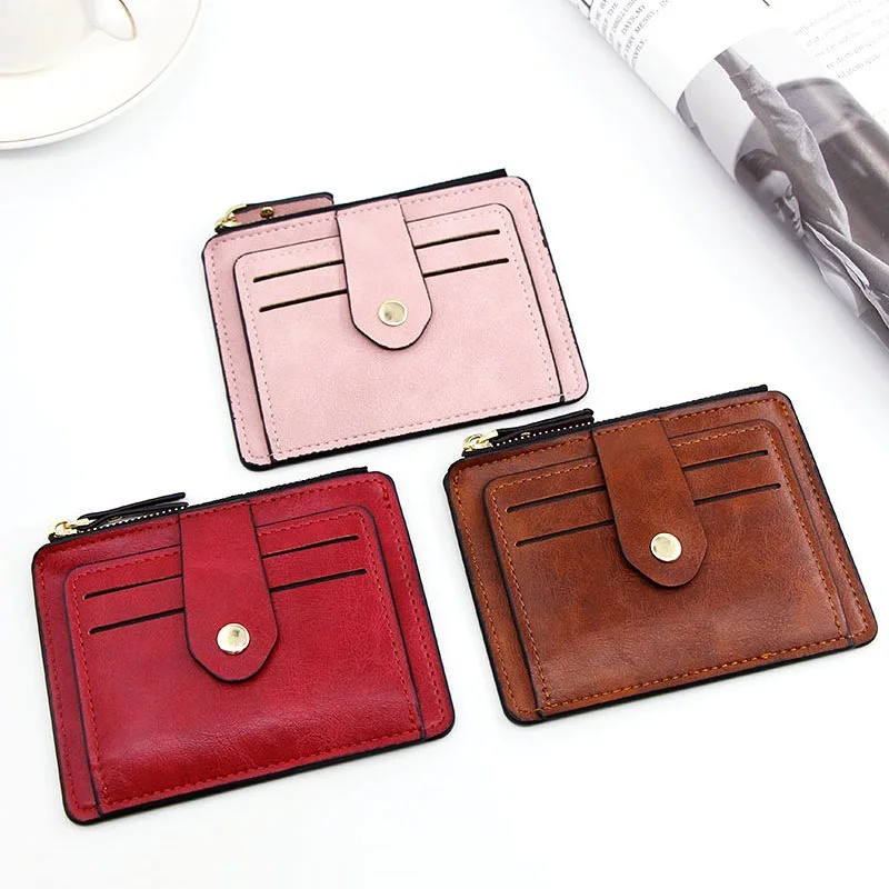 High Quality Pu Leather Bank Credit Card Holder Hasp Short Small Card Wallets With Zipper Coin Pocket