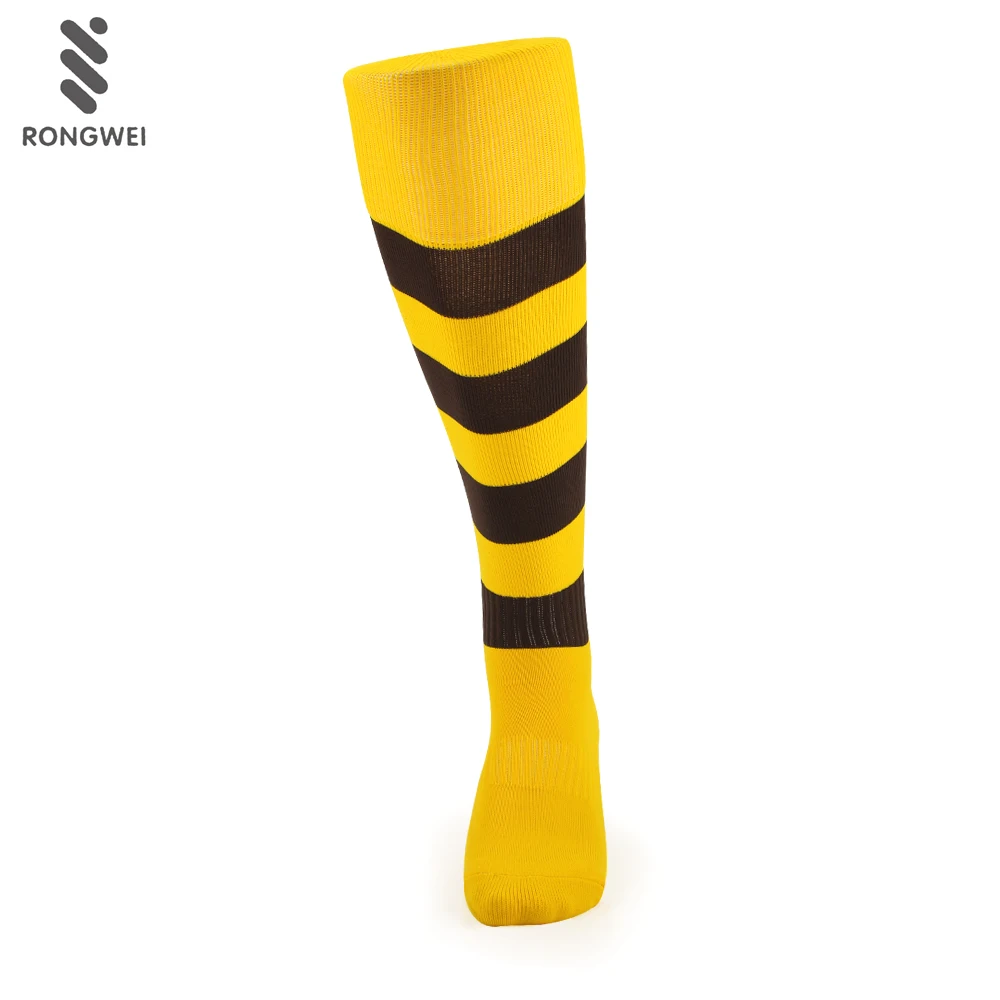 Wholesale yellow stripes knitted cut unique cheap ice hockey soccer socks