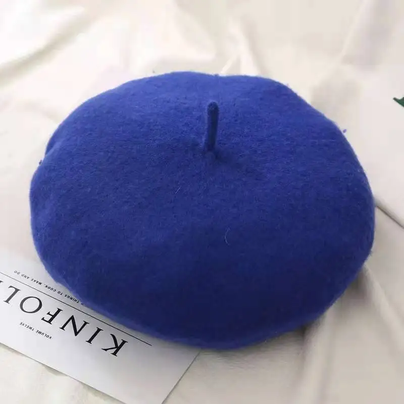 Women Girl Beret French Artist Warm Wool Winter Beanie Ha Vintage Plain Beret Hats Solid Color Elegant Lady Winter