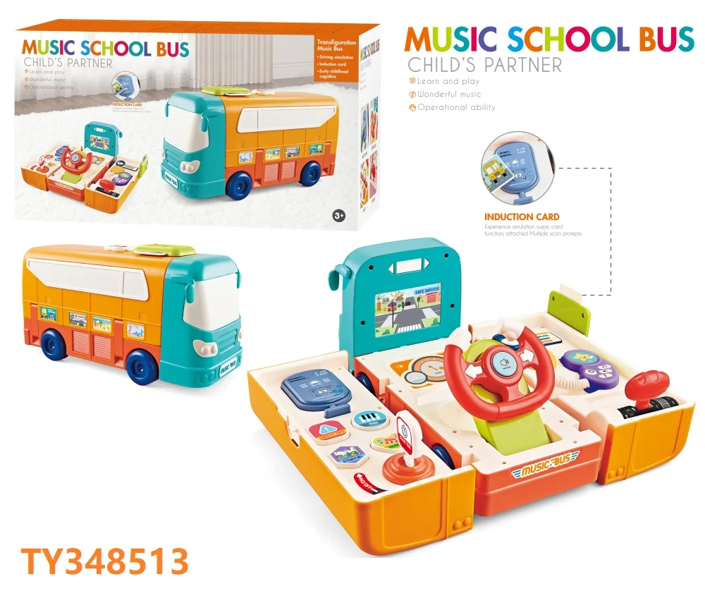 Multi-function Bus Car Toy  Simulation Steering Wheel Toy Deformation School Bus Educational Toy