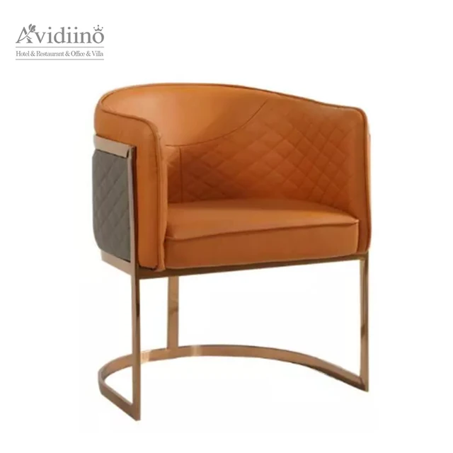 luxury coffee lounge chair with rose gold-plated stainless steel frame modern genuine leather armchair for living room chair