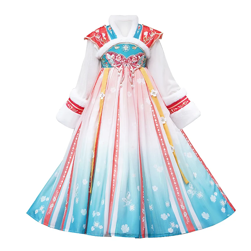 Winter New Product Plush Kids Dress Embroidery Beading Long-sleeved Clothes Fashion Costumes teenage girls clothing 15 years
