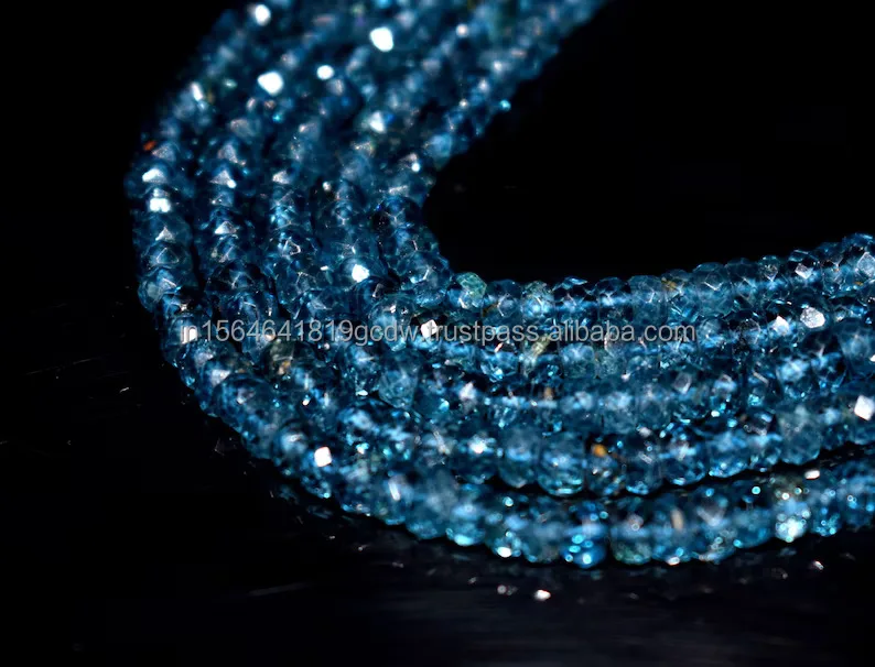 Genuine London Blue Topaz Faceted Rondelle Beads for Necklace Making 4mm Topaz Faceted Rondelle Beads Strand 13 inches