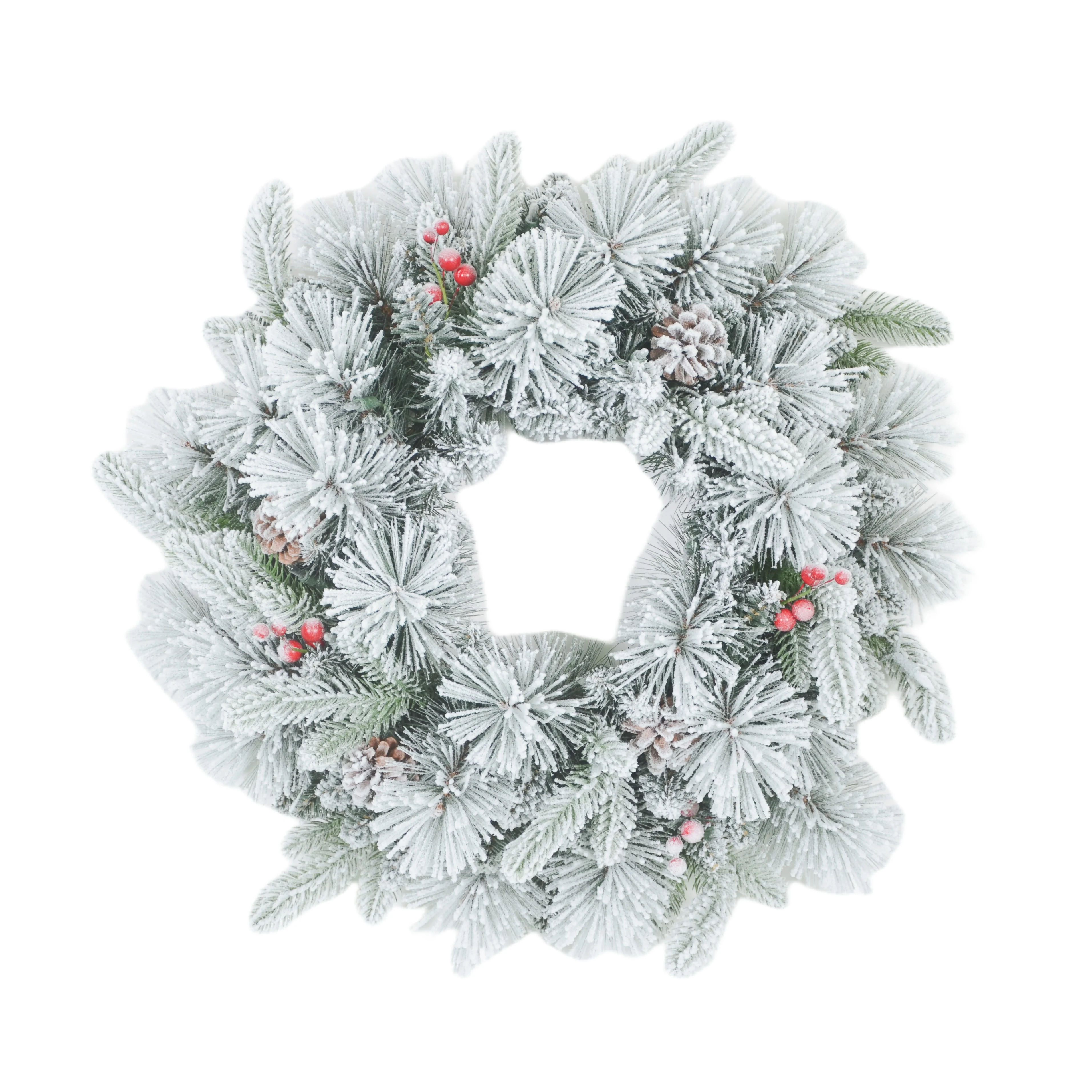 Fully Decorated Flocked Snowy venta al por mayor coronas de navidad Christmas Wreaths For Xmas