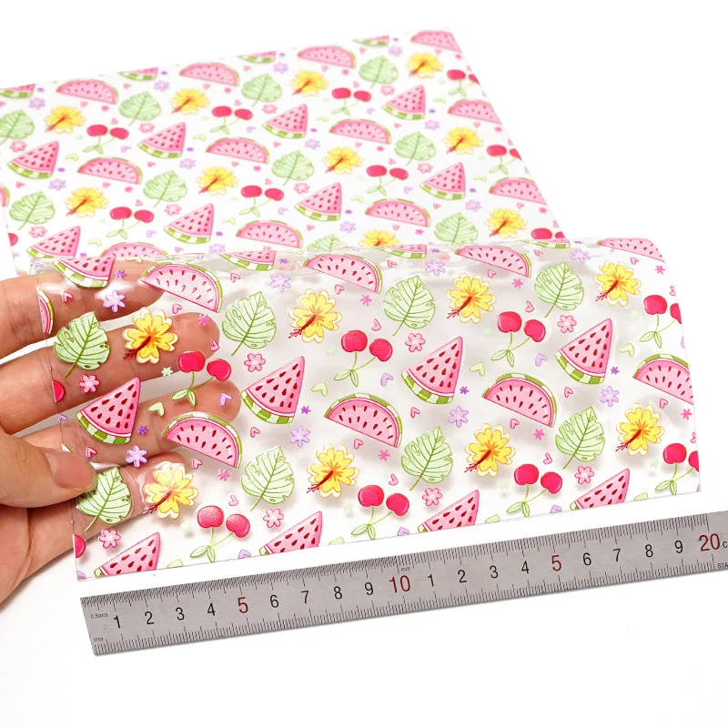 30*120Cm Custom Printing Wholesale Jelly Transparent Faux Leather Roll Pvc Vinyl Fabric For Handbags Bows