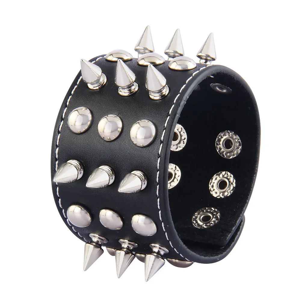 Wholesale Trendy Leather Wrist Band Spike Studded Leather Wristband Fashionable Punk Bracelet