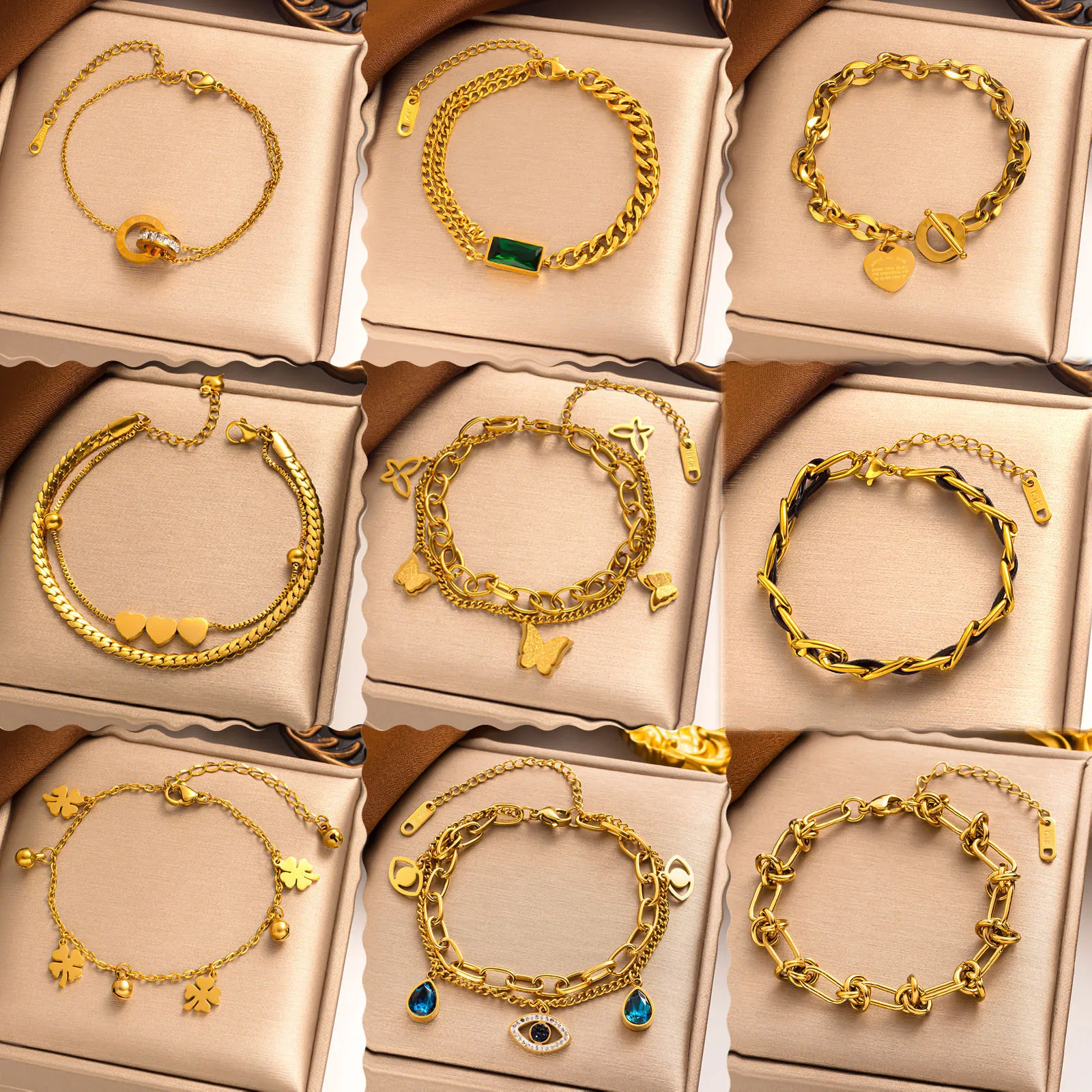 Fashion Stainless Steel Gold Plated Pendant Bracelet Women Vintage 18K Charm Chain Bracelet Femme Jewelry For Party