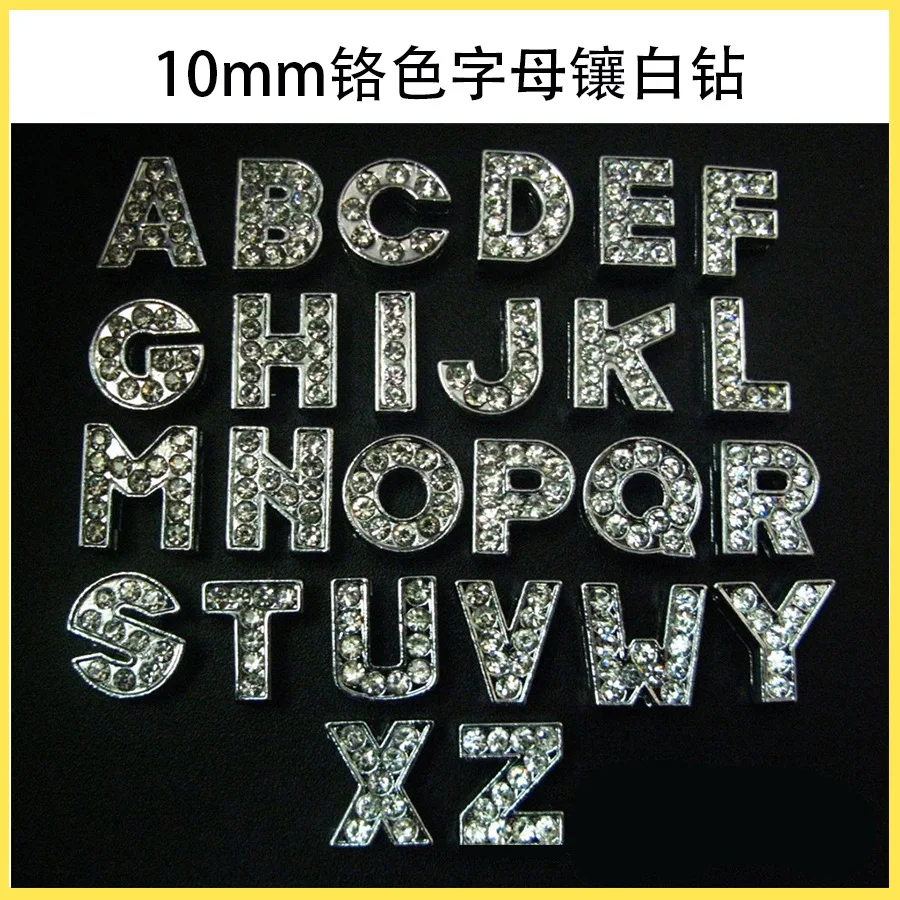 Hot Sell 8mm 10mm Silver Gold Initial Letter Metal Alphabet Charm DIY Accessories Through Wristband Bracelet