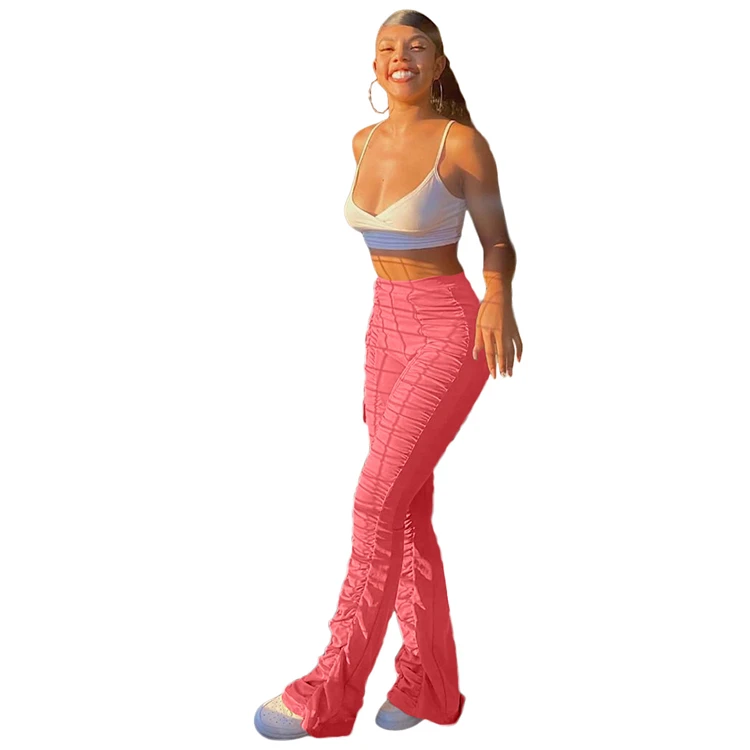 D96081 Best selling woman clothes 2021 trending fashion woman jogger pants ruffled horn sweatshirt casual pants woman one piece