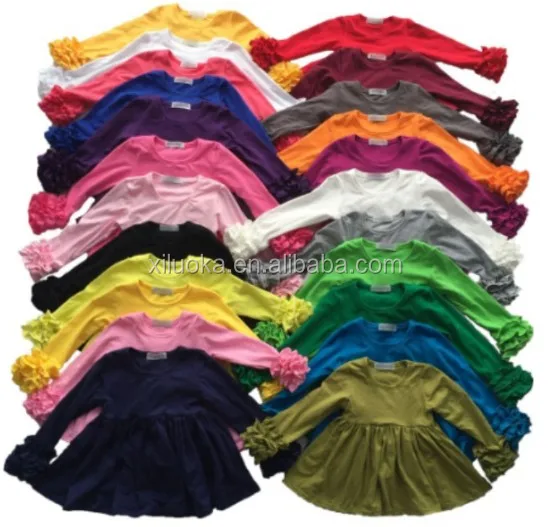 2021 Boutique Cute Girl Children Clothing Hot Sale  New Orange Skirt Top Long Sleeve Ruffled Clothes