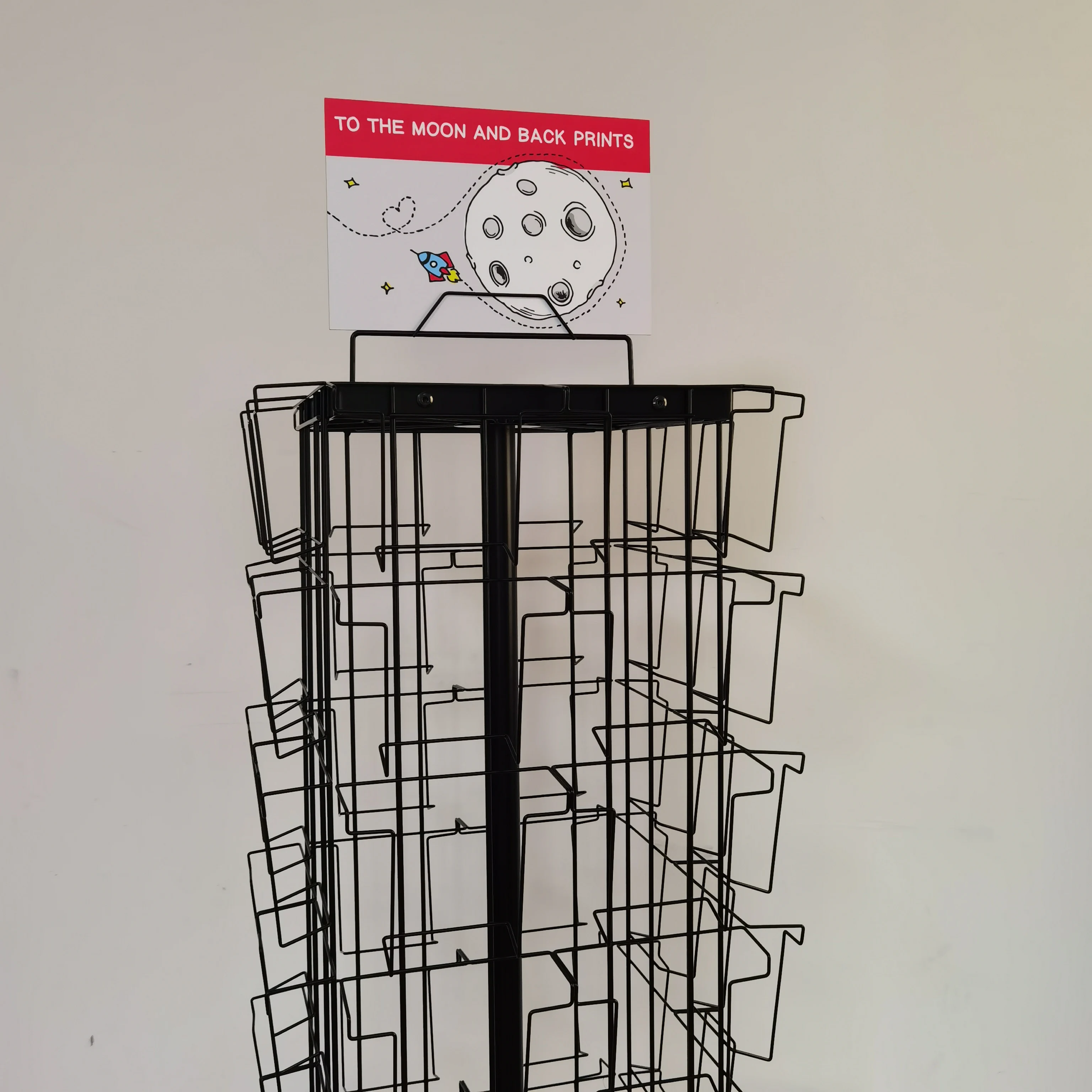 Giantmay Customized Size Metal Floor Postcard Display Rack Rotating Gift Greeting Card Stand