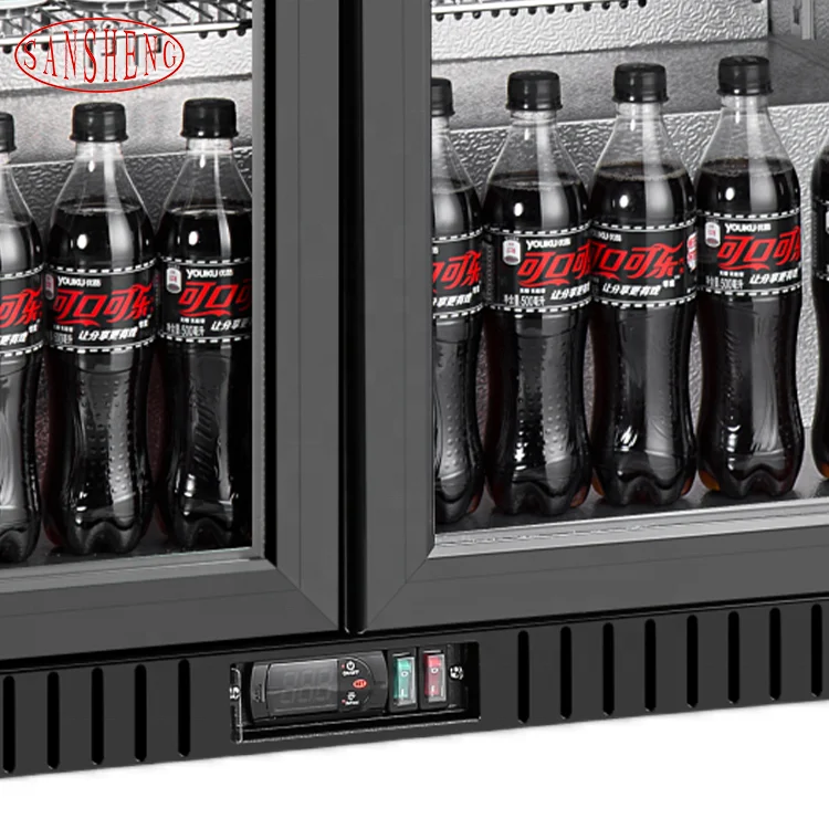 Customized Wholesale Low Price High Quality Bar Counter Double Glass Door Cold Drink Black Refrigerator