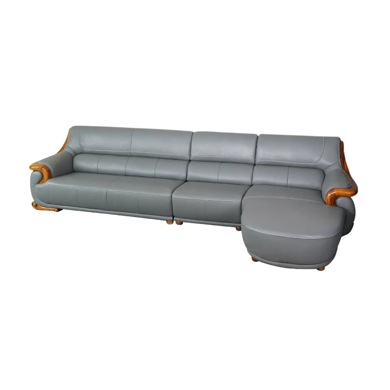 Modern Nordic Simple Design Leather Corner Sofa Set Reclining Light Luxury Solid Ebony Wood New Chinese Style Fabric Living Room