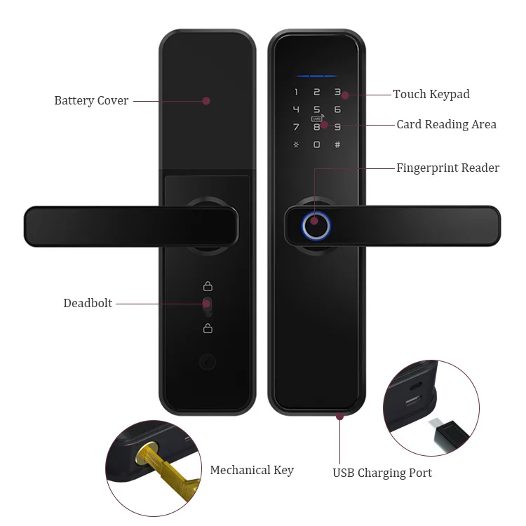 ANG Newest Design Anti Theft Electronic Biometric Fingerprint Digital Tuya WiFi Unlock Smart Door Lock