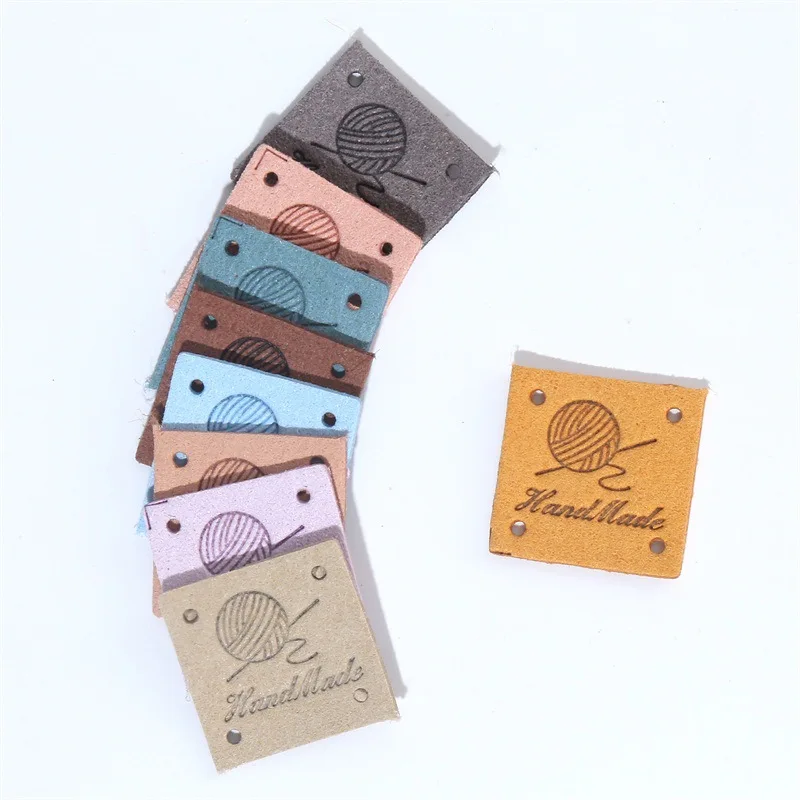 Handmade Square microfiber PU Leather Label Tags Yarn Ball Design DIY Knitting Labels For Clothes Sewing Accessories