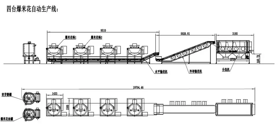 Fully automat professional mini machine to make corn popcorn automatic industry production line gas popcorn machine
