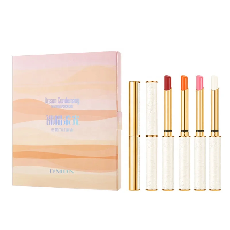 Kaqili nude moist lipstick mini set  retro leather slim lipstick  long lasting waterproof smooth  lipstick  repair batom