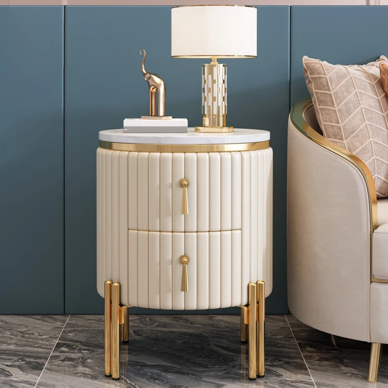 Bedroom furniture designer leather light luxury wooden bedside table nightstands white