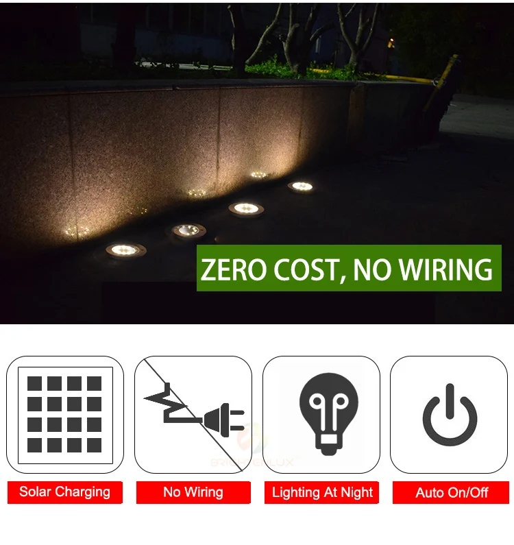 Hot Sale Smart Lawn Patio Stainless Steel 4 pack Solar Powered Disk Ground Light, Green Powered Outdoor 8 led Solar Garden Light