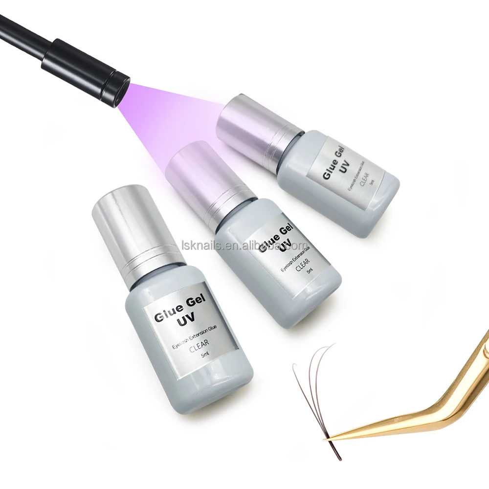 Private label led light Uv lash glue fast drying 1s lash extension glue adhesive 5ml UV black lash glue for eyelash extension