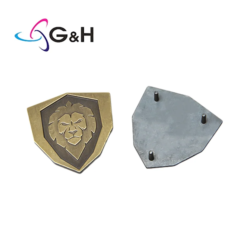 Fashion Design Custom Logo Cloth Hardware Accessories Antique Brass Embossed Label Tags Badge For Clothing Leather Bags