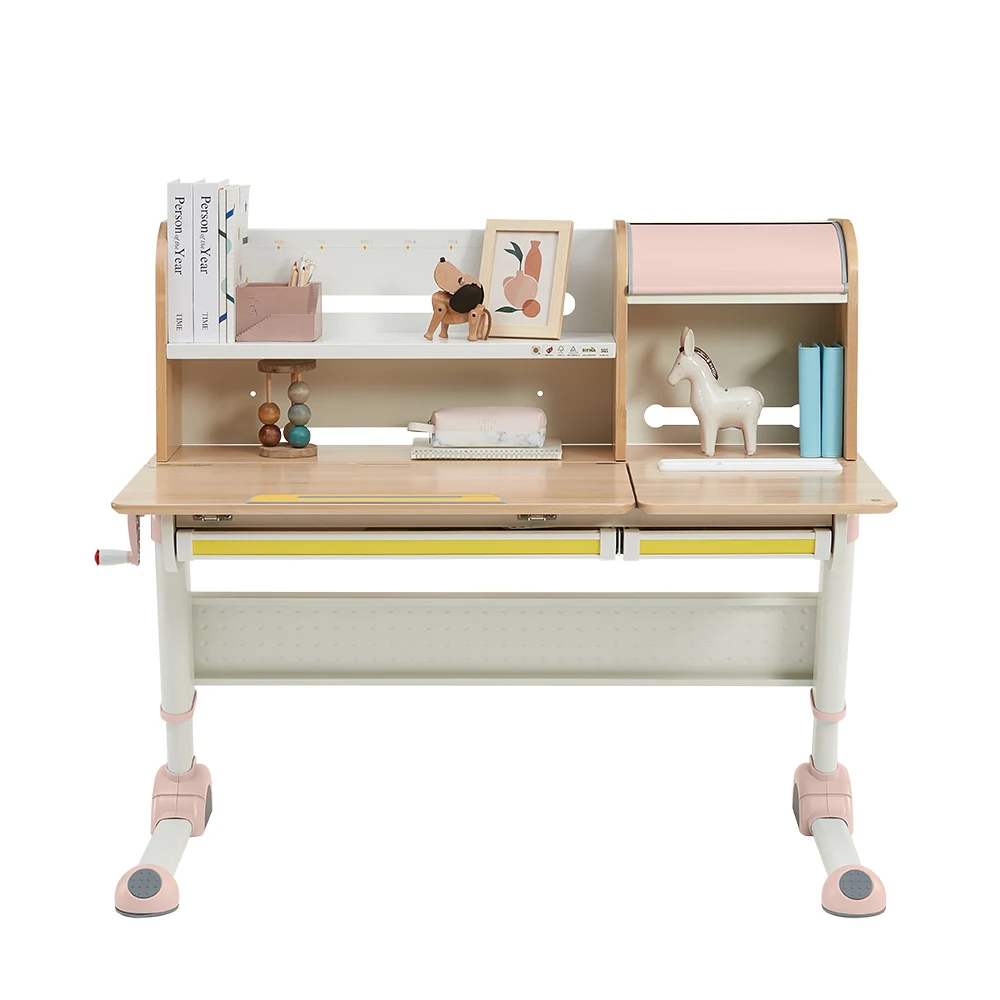 
2m2kids Height Adjustable Kids Desk with Bookshelf Ergonomic Design Solid Wood Children Study Table for Bedroom 