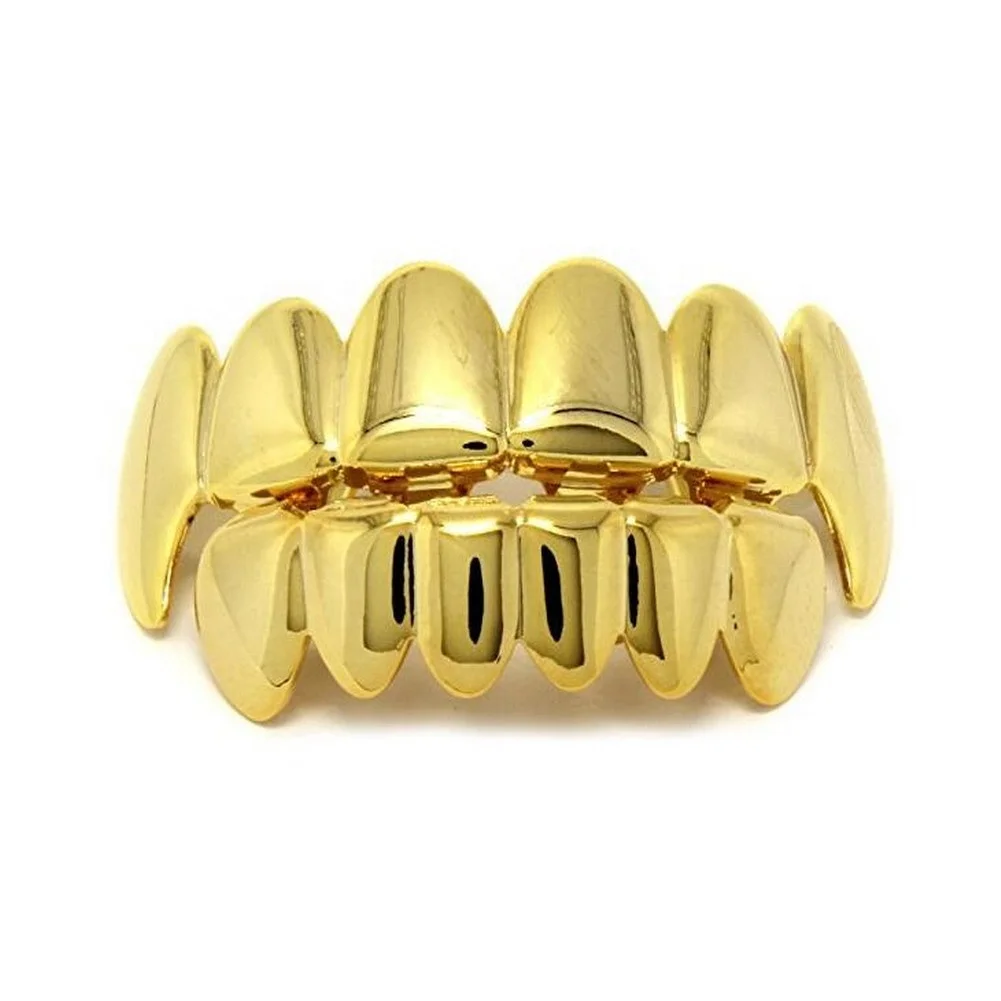 New HIPHOP Custom Silver 18K Real Gold Plated Brass VVS Grillz Teeth Bustdown Top And Bottom Ice Out Grillz Box For Tooth