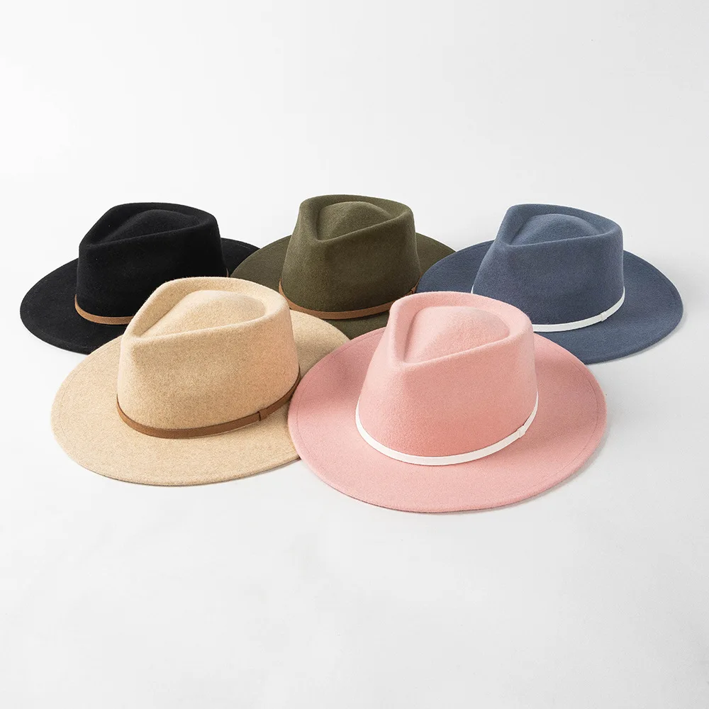 Wholesale New Wide Brim Fashion Jazz Hat Unisex Australia 100% Wool Felt Family Kids Fedora Hats with Leather Belt