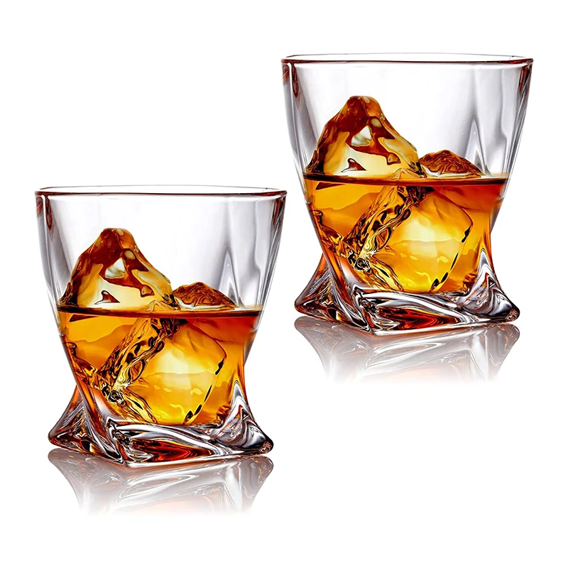 Crystal Old Fashioned Whiskey Glasses Carton Shot Glass Stainless Steel Unique Glass HM Vintage Party Custom Gift 9OZ Set Glass