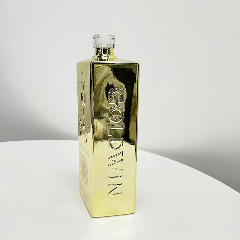 Wholesale High Quality Customized 700ml Empty Gold Sliver Spirits Whisky Glass Bottle
