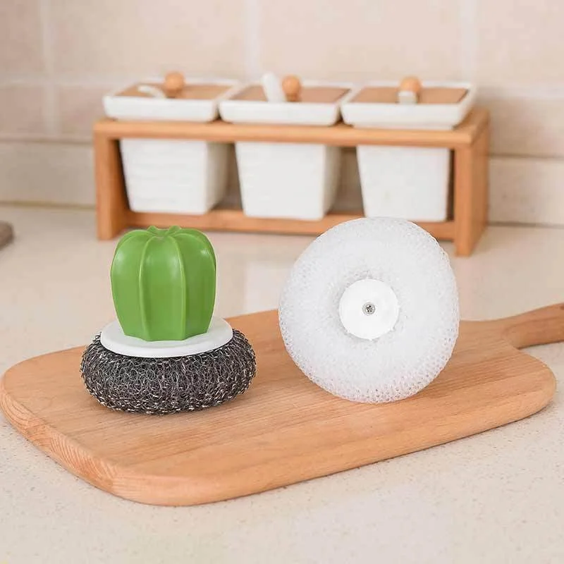 Cactus Biodegradable Cleaning Scouring Pads Scrubber Cloth Kitchen Sponge Scrubber Scourer Wipe Holder Sink with Handle
