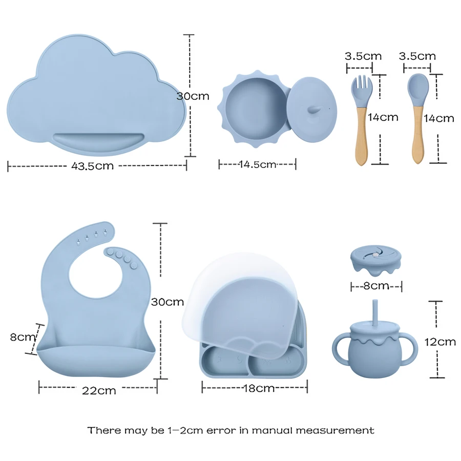 Food Safety Grade Rainbow Soft Silicone Baby Dinner Plate With Silicone Spoon Fork 3 Piece Tableware Set For Kids Toddlers