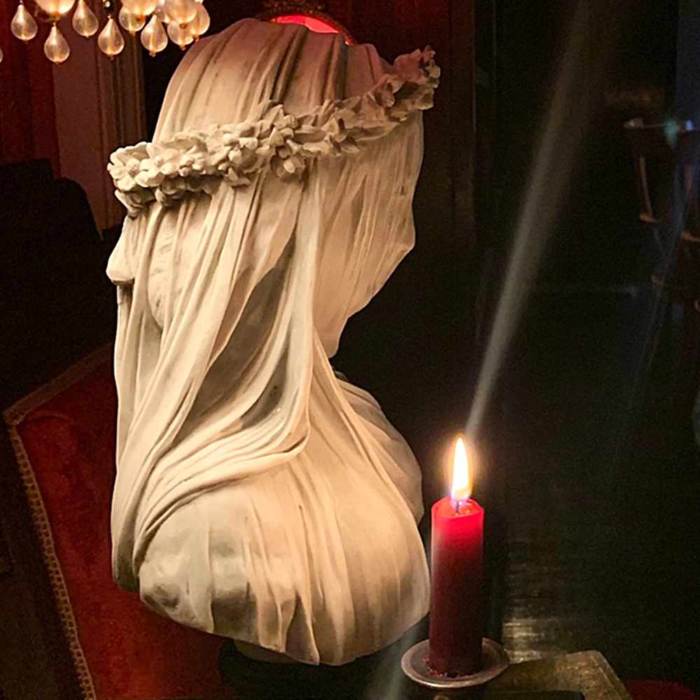 The Veiled Lady  Gothic Sculpture Bust  Cloaked Woman Statue  Macabre Art and Oddities Home Decor 19th Century Museum Replica